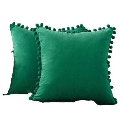 China Wholesale Super Soft Folded Velvet Cushion Covers Home Decorative Pompom Cushion Pillow for sale