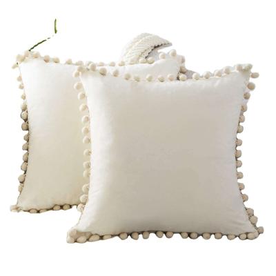 China Home Decor Folded Pom Pom Cushion Cover Velvet Pillowcase Custom Tile Cover for sale