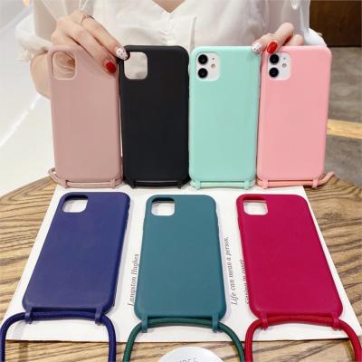 China Unique Original Liquid Silicone Cases For iPhone 11 12 7 Pro XS X XR Max 8 Plus Soft Candy 6 6S Cover Cross - Body Lanyard Neck Strap for sale