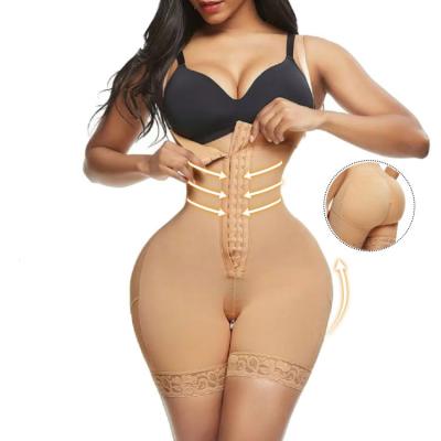 China Antibacterial Super Compression 4-In-1 Private Label Lace Up Women's Shapewear Slimming Gaiters Trimmer Body Shaper With Zipper On Crotch for sale