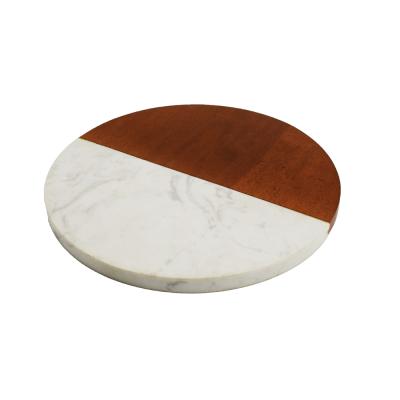 China Sustainable Contemporary Solid Wood Round Handle Two Tone Marble Convenient Cutting Board Chopper for sale