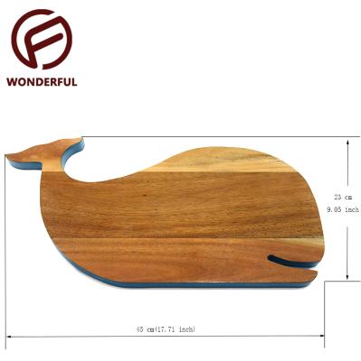 China Viable Whale Non-slip Design Solid Wood Blue Painted Edge Used Restaurant Home Cutting Board Chopper for sale