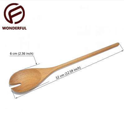 China Sustainable Kitchen Cooking Tools Long Handle Organic Salad Handle Solid Wood Spoons Set for sale