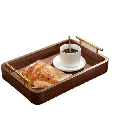 China Multiple Uses Wholesale Walnut Trays Farmhouse Solid Wood Tray Wooden Art Serving With Handle for sale