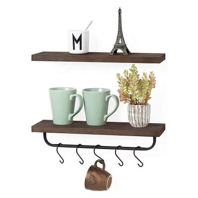 China Minimalist Customized Wall Mounted Wooden Shelves Wooden Bathroom Shelf With Removable Towel Rack for sale