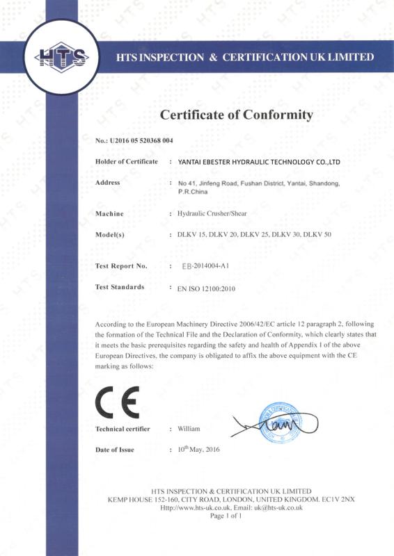 CE - YANTAI EBESTER HYDRAULIC TECHNOLOGY CO.,LTD