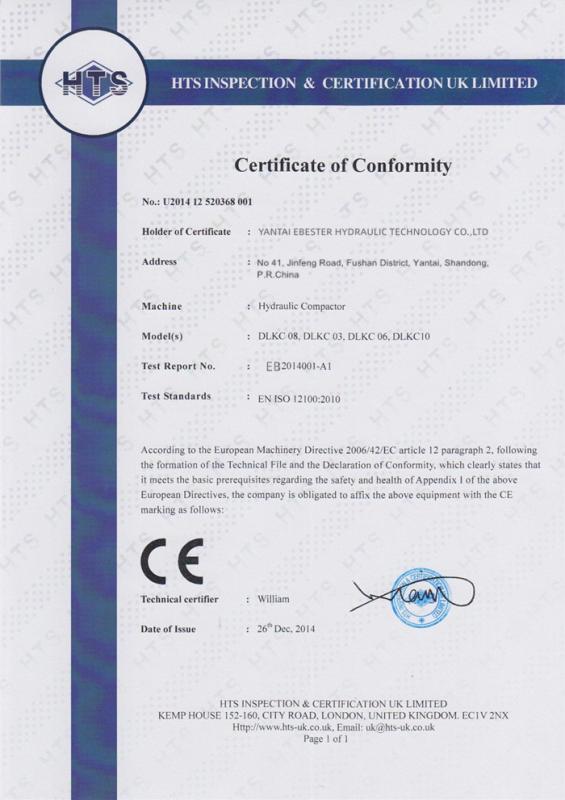 CE - YANTAI EBESTER HYDRAULIC TECHNOLOGY CO.,LTD