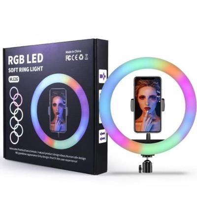 China 2021 Newest RGB Sufficiency Light MJ26 Colorful Live Beauty Ring Light Adjustable 10 Inch Sufficiency Ring Light for sale