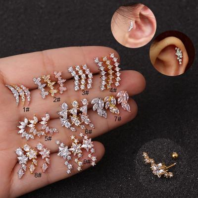 China Vintage Stainless Steel CZ Star Stud Earrings Women Jewelry Perforations Cartilage Earrings for sale