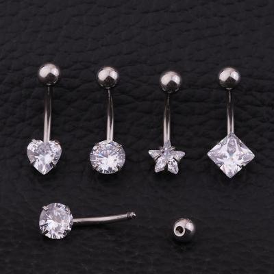 China CLASSIC Mixed Four Designs Stainless Steel Single Heart Star CZ Diamond Navel Piercing Jewelry for sale