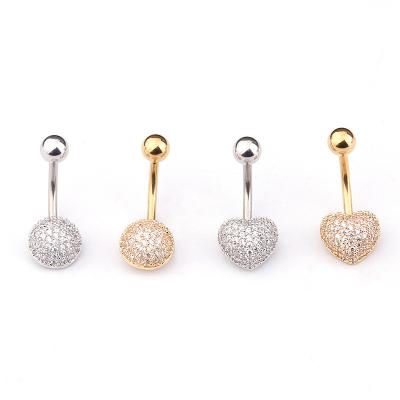 China CLASSIC 316L Stainless Steel Body Piercing To Pave Micro CZ Zircon Peach-Heart Round Belly Button Belly Button Ring for sale