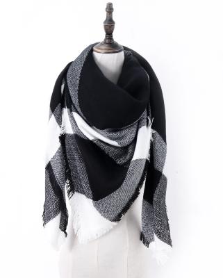 China Laodun Women's Warm Cashmere Shawl Long Wraps Large Scarves Knit Cashmere Feel Plaid Triangle Scarf For Winter for sale