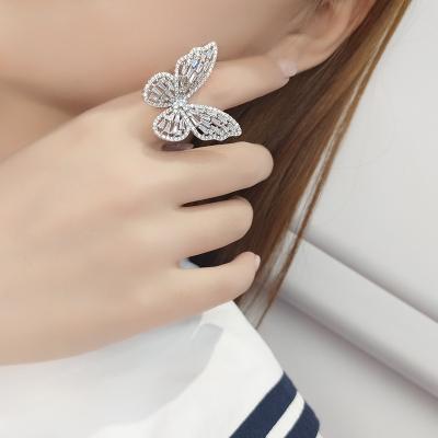 China 2020 Fashion Trendy Micro Zircon Ring Trendy Jewelry Women's Open Rings Crystal Silver Butterfly Ring for sale