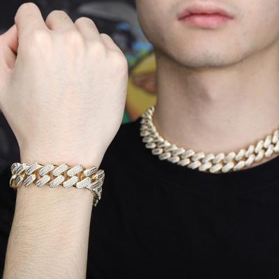 China Hiphop full pave Miami ice cuban link bracelet, 13mm wide women hiphop necklace, men punk jewelry for sale