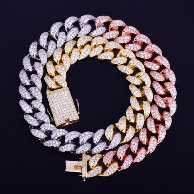 China Gradient Color Hip-Hop Baguette Punk Scarf Iced Out Fork Men's Miami Cuban Link Chain Necklace Unisex for sale