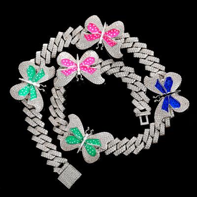 China Punk 13mm Hip-Hop Baguette Choker Choker Miami Cuban Link 5pcs Colorful Butterflies Chain Necklace Wife Gift for sale