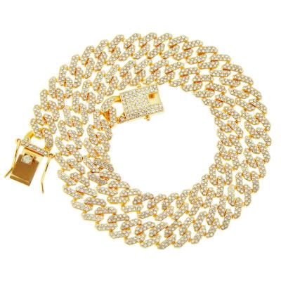 China FASHIONABLE Exaggerated Personality Diamond Cuban Chain Men Geometric Gold Plated Alloy Hip Hop Necklace for sale