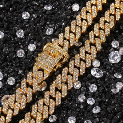 China FASHIONABLE Wholesale New Style Chain Men's Cuban Necklace 18k Gold Plated Full Rhinestone Alloy Hiphop Necklace for sale