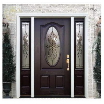 China Modern Foshan Wood Teak Wood European Standard Double Panels Swing Style Entry Door Design for sale