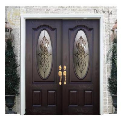 China Front Double Prehung American Exterior Modern Double Solid Door For House 96x72 Mahogany Exterior Glass Wood Doors for sale