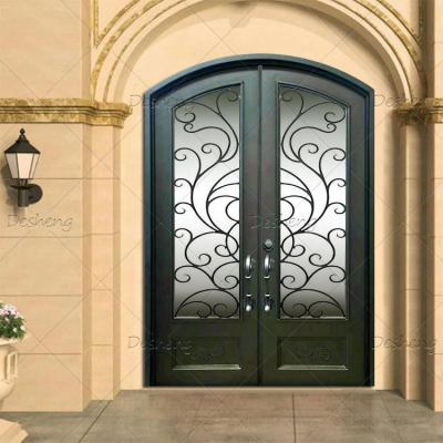 China Marine Waves Shape Iron Grill Fantastic Western European Style Large Intricate Design Exterior Glass Door for sale