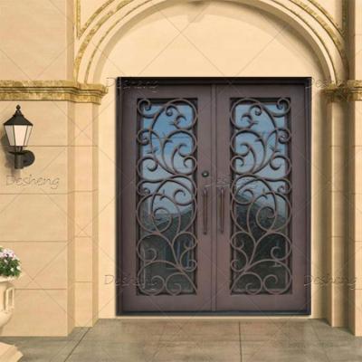 China High Quality Exterior Victorian Fashion Easy Clean Hot Dipped Galvanizing Wrought Iron Steel Metal Glazing Front Doors for sale