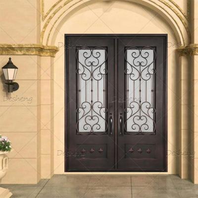 China Victorian American Rustic Exterior Cast Iron Double Entry Front Glass Door Gate Double Entry Doors for sale