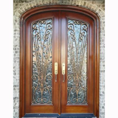 China modern european standard double panels swing style door glass garage double doors entrance exterior arch wood door for sale