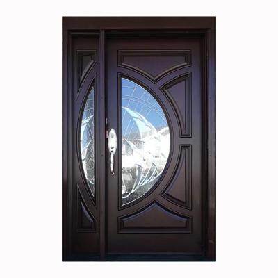 China Modern Standard Double Panels Glass Design Front Door Solid Wood Double Leaf Front Door Swing for sale