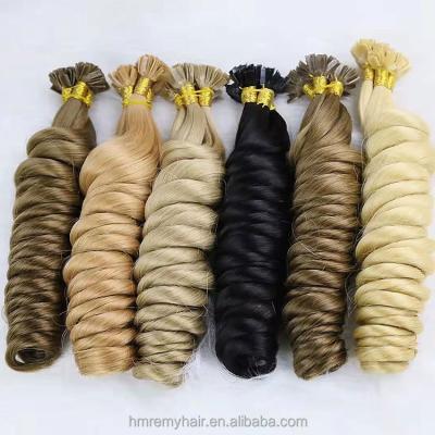 China Cuticle Aligned.No Gray Healthy Italy Keratin Double Drawn Pre Bonded Remy Hair Curly I U NanoV Flat Tip Brazilian Hair for sale