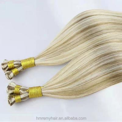 China Cuticle Aligned.No Gray High Quality Cuticle Remy Hand-tied Wefts Double Hand Drawn Blonde Tied Hair Extensions Weft Gray for sale