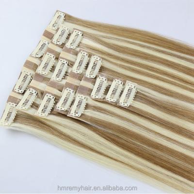 China PU Weft Clip /Skin Cuticle Aligned.No Gray Factory Cheap Price Seamless In Russian Human Double PU Remy Clip In Hair Extension Drawn For White Women for sale