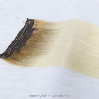 China Cuticle Aligned.No Gray Blonde 18 Inch Remi Halo Hair Extensions Cuticle Aligned European Remy Double Drawn Halo Hair Extensions Hair for sale