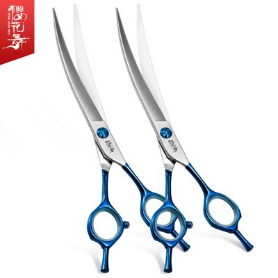 China Viable made in China Yinghuawu brand high qualizeity steel exquisite workmanship blue dogs hair pet curved scissors for sale