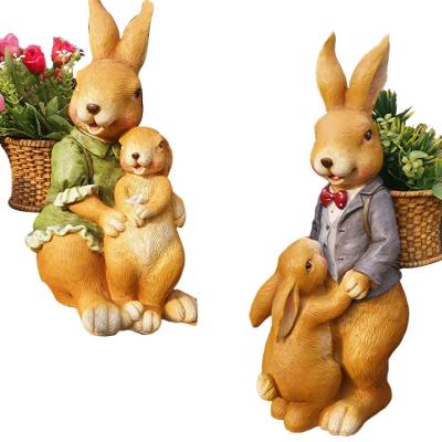 China Europe garden outdoor creative landscape resin rabbit statue flower pot cylinder beautiful for sale