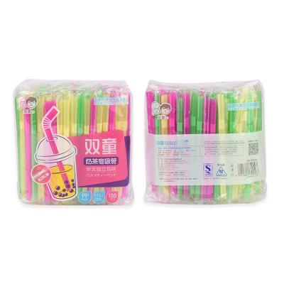 China Disposable Popular Milk Disposable Colorful Person Wrapped Plastic Drinking Straws for sale