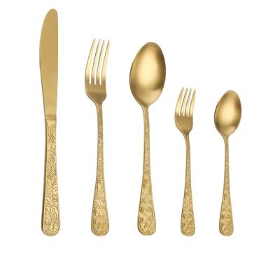 China Quentin Style Craft Gift Box Viable Luster Gold Stainless Steel Cutlery Gift Set 5 Pcs for sale