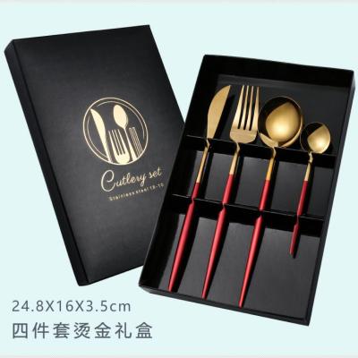 China Sustainable Hot Stamping Stainless Steel Cutlery Set Classic Gold Gift Set 4 Pcs for sale