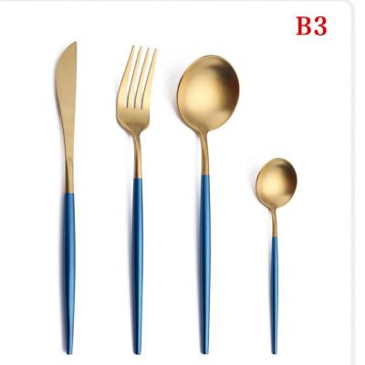 China Viable Corrugated Gold Box Luster And Turquoise Stainless Steel Cutlery Gift Set 24 Pcs for sale