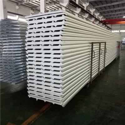 China 11.35meters 840mm ivory white single steel PVC eps sandwich roof panel for roof for sale