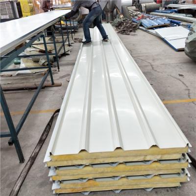 China 960mm glass wool sandwich roof panels with greywhite orange peel metal surface down for sale