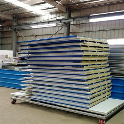 China 1500mm long 50mm rock wool prefab sandwich panels with 0.426mm steel sheet up and 0.326mm down for sale