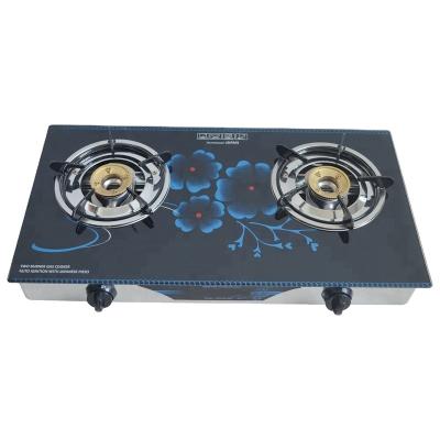 China Household Double Burner Gas Stove Prices Tempered Glass Gas Cooker With Iron Burner for sale