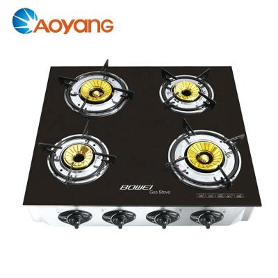 China Commercial Household Kitchen Black Tempered Glass 4 Burner Table Top Gas Stove For Cooking for sale