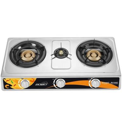 China Household Family Kitchen Blue Flame Gas Cooker Gas Stove 3 Burner for sale