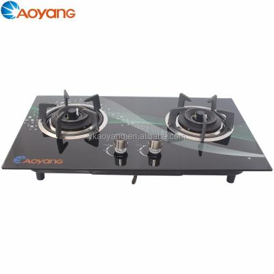 China Hotel Restaurant High Pressure Kitchen Cooking Gas Stove Tempered Glass 2 Burner LPG Built In Gas Hob for sale