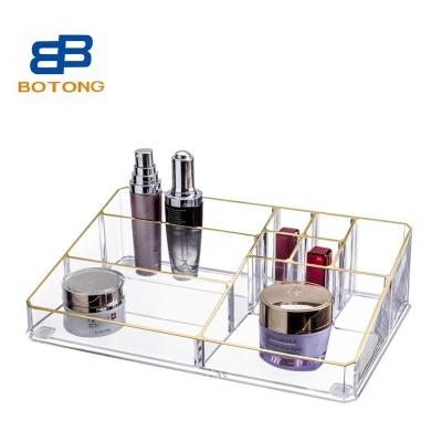 China Wide Rim PS Makeup Organizer Jewelry Storage Display Box Vantiy Holder Dresser Acrylic Mutli-Use Viable Gold Acrylic Makeup Organizer for sale