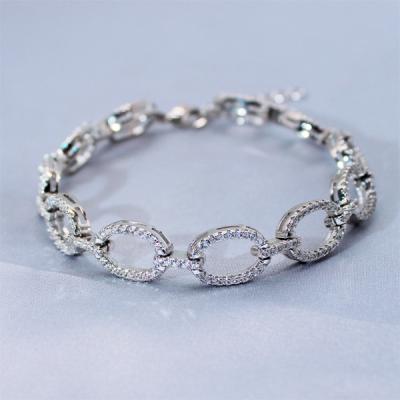 China New Trendy Personality Simple Geometric Oval Inlaid Zircon Silver Bracelet for sale