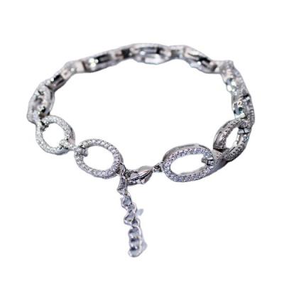 China New Trendy Personality Simple Geometric Oval Inlaid Zircon Silver Bracelet for sale