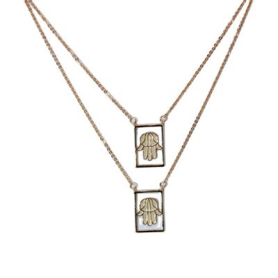 China FASHIONABLE Personalized Simple Geometric Customizable New Double Palm Rectangular Women's Copper Necklace for sale